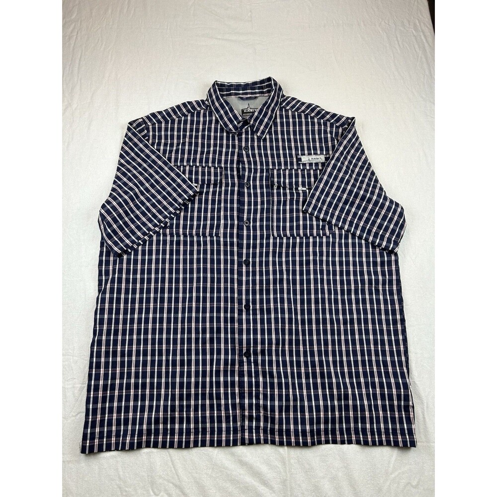 Habit Solar Factor 40spf Fishing Shirt Button Up Mens XL Blue Plaid Short Sleeve